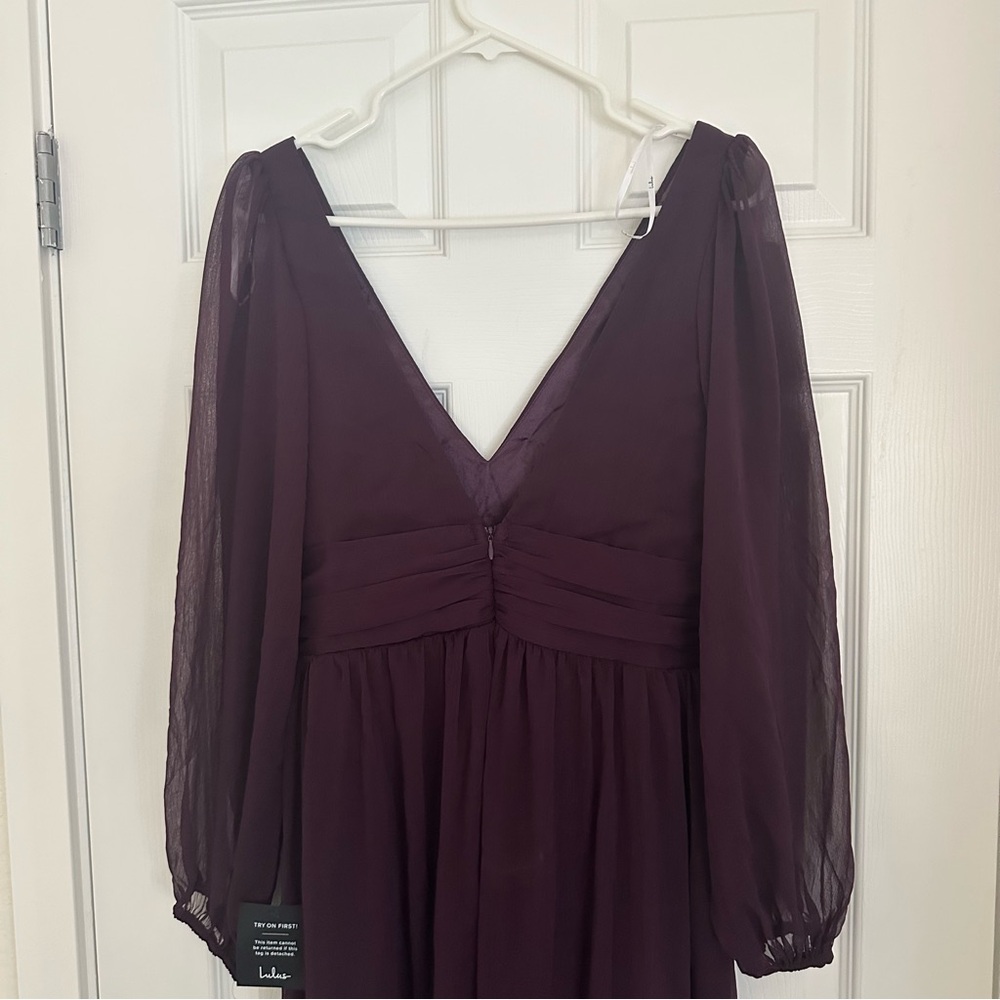 Lulu's Deep V-Neck Plum Long Sleeve Dress - Picture 5 of 7